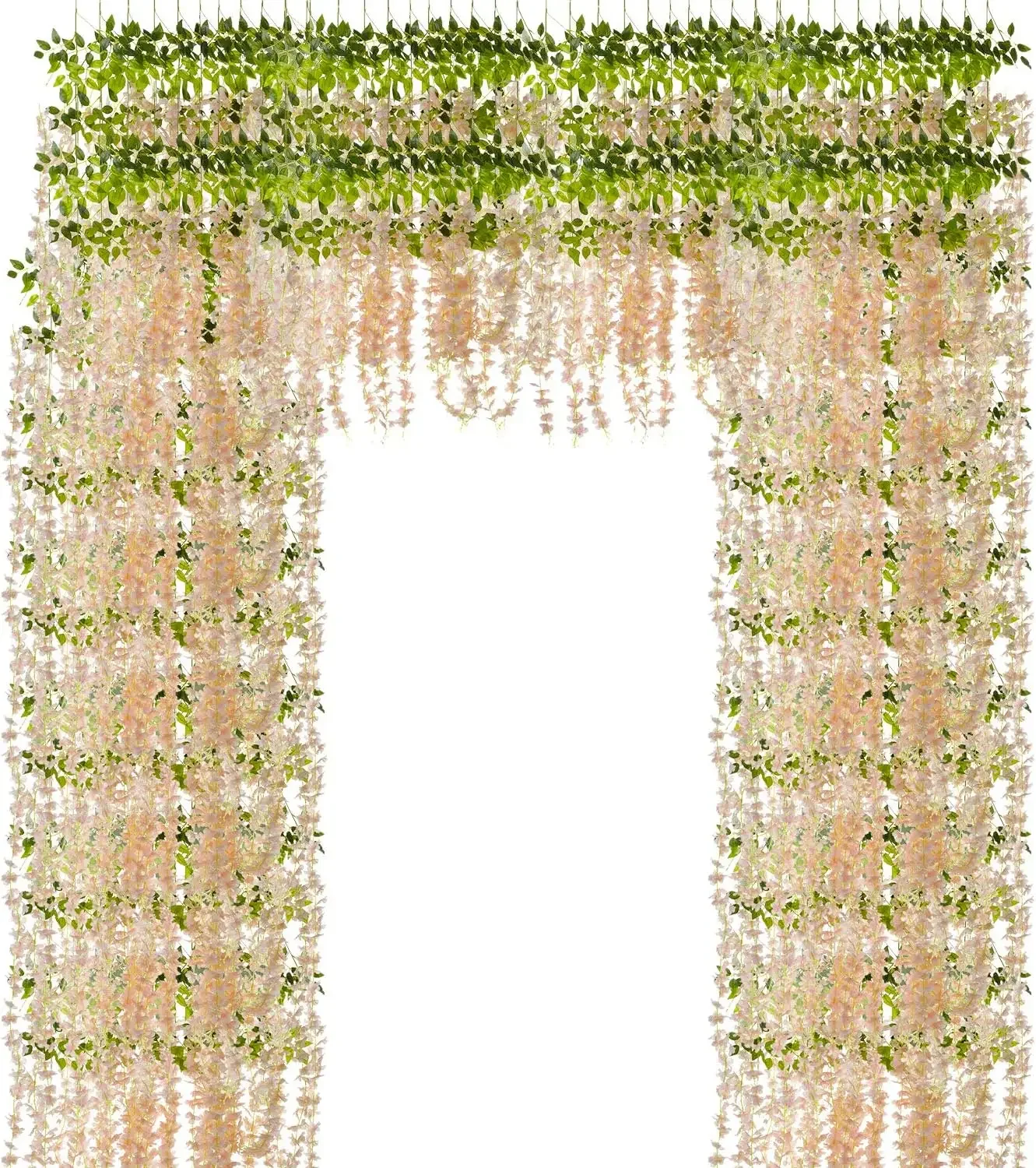 

12 Branches Artificial Wisteria Flower Vine Wall Hanging Silk Flower Champagne 43 Inches for Wedding Stage Party Decoration