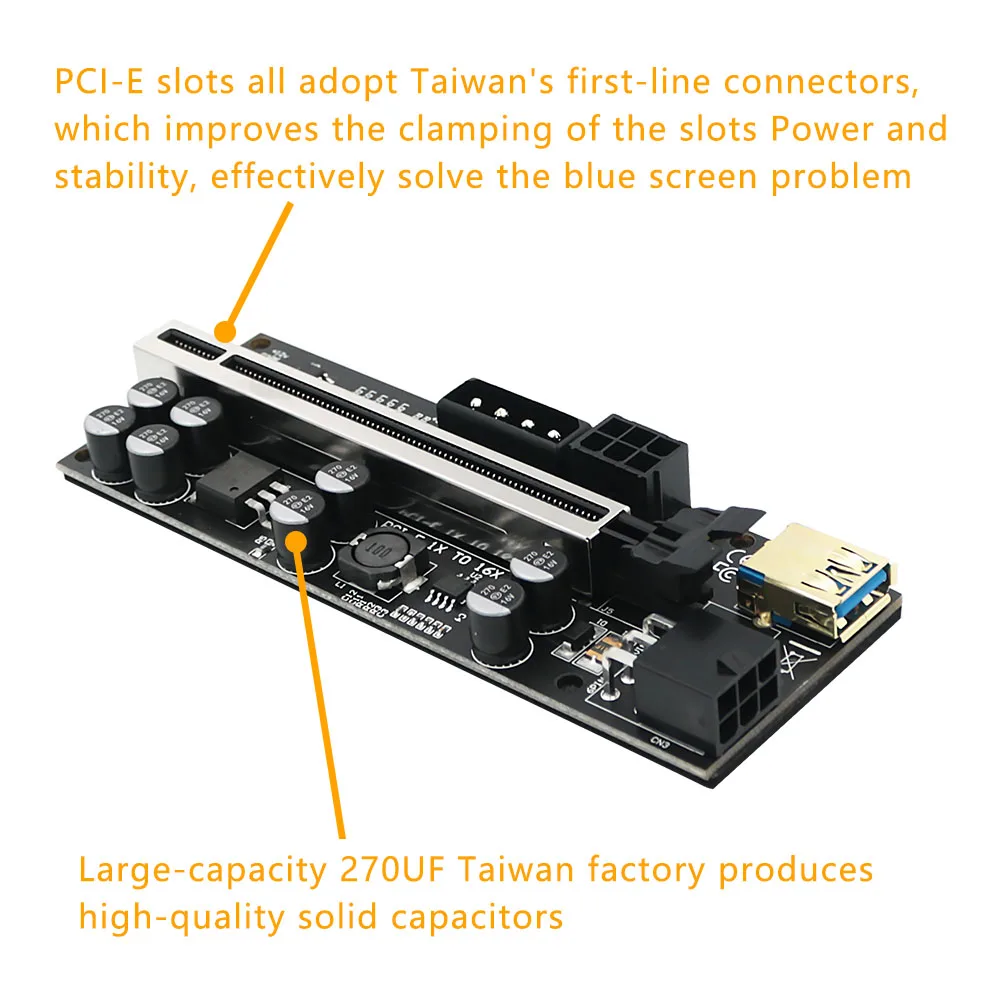 Imagem -04 - Pcie Riser 010 Ver010-x 6pin Power Usb 3.0 Cabo Cabo Cabo Riser Pci Express X16 Riser para Placa de Vídeo para Mineração de Mineiro Bitcoin Peças