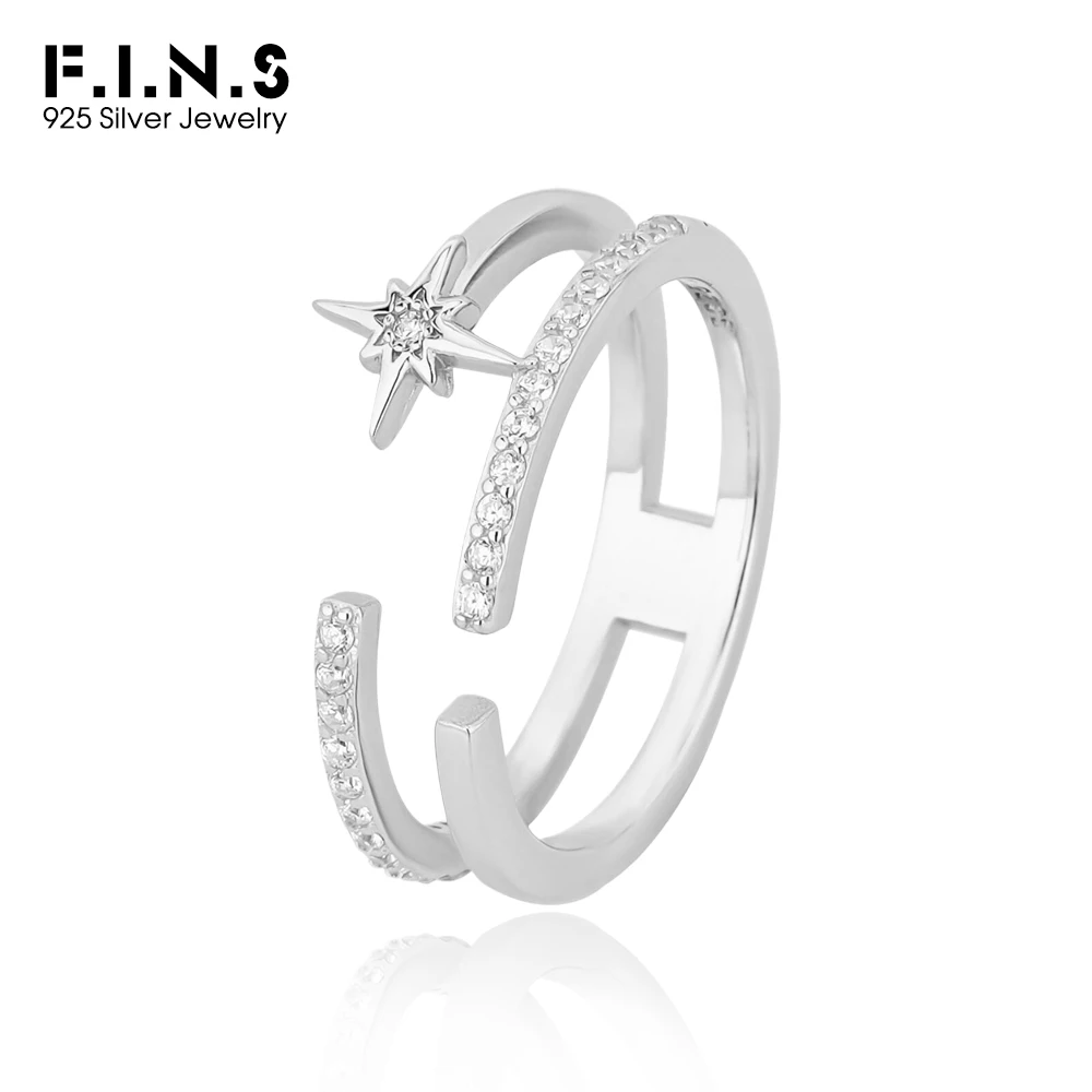 

F.I.N.S оригинальное кольцо из стерлингового серебра S925, двухслойное циркониевое геометрическое кольцо на указательный палец, женское открытое регулируемое свадебное ювелирное украшение