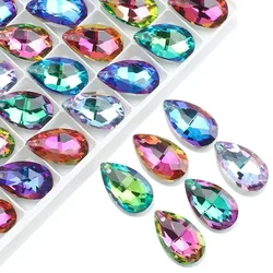 Crystal 20Pcs Teardrop Pendant Blue 13X22MM Faceted Glass Drop Beads for Jewelry DIY Making Charms Necklace Earrings Accessories