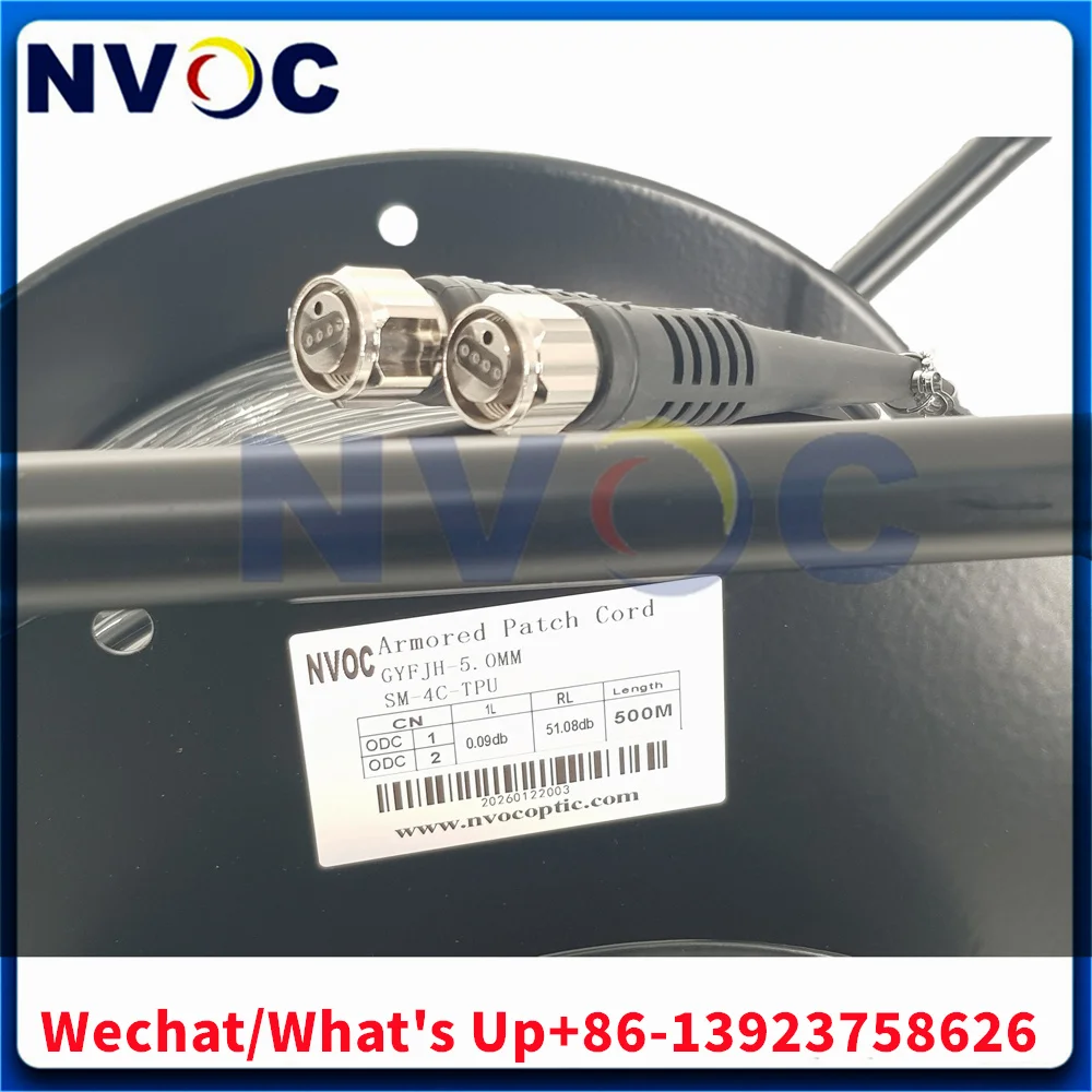 

4Cores 500M SM G657A1,5.0mm TPU Black Amored Cable,ODC Round-ODC Round Armored Fiber Patch Cord With NVOC-TC05 Reel