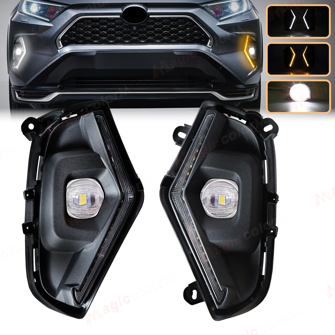 

Светодиодные противотуманные фары DRL для Toyota RAV4 RAV 4 2019-2025, дневные ходовые огни, противотуманные фары в сборе, фары указателя поворота