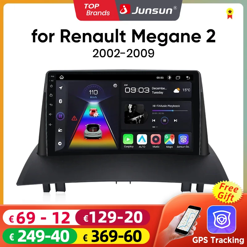 Junsun Android Wireless CarPlay Auto Car Radio For Renault Megane 2 2002-2009 Intelligent Systems DSP SWC RDS GPS FM BT