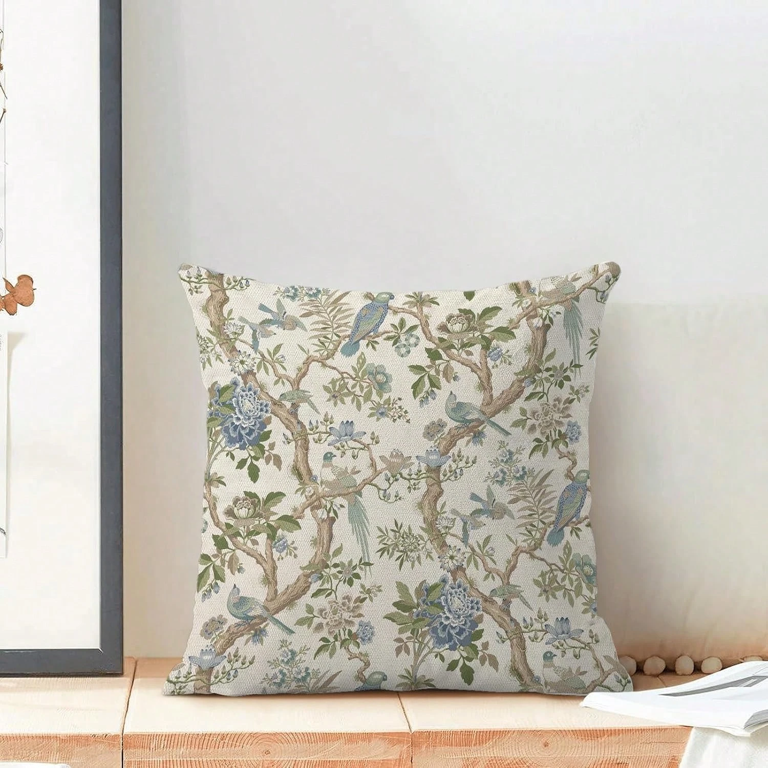 1pc Chinoiserie Floral Bird Throw Pillow Cover, 2D Double-Sided Print Soft Polyester Cushion Case for Home Sofa Bedroom Car Deco