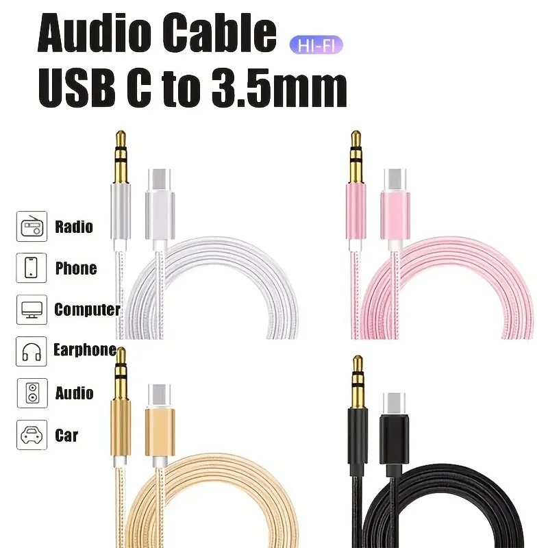 Type C to 3.5mm Audio Jack Adapter Aux Audio Cable Car Speaker Headphones Audio Cable For Samsung S23 Xiaomi Huawei
