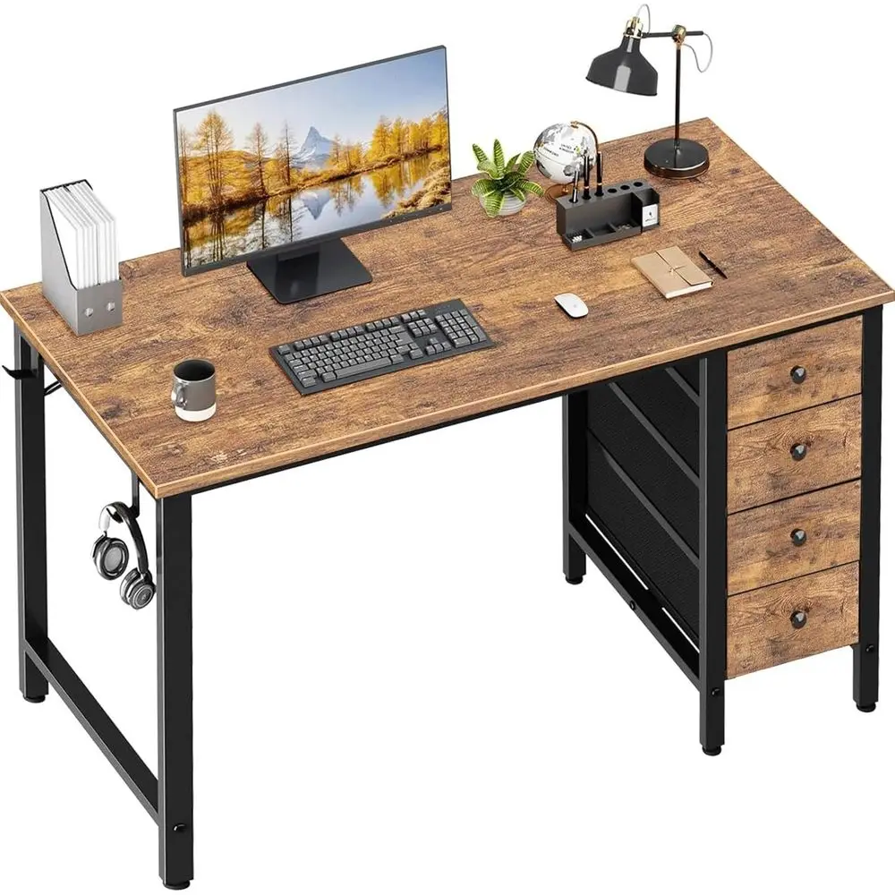 40 inch Computer Desk with 4 Fabric Drawers, Kids Student Reversible Small Desks or Home Office Small Space, Work PC Desk Table