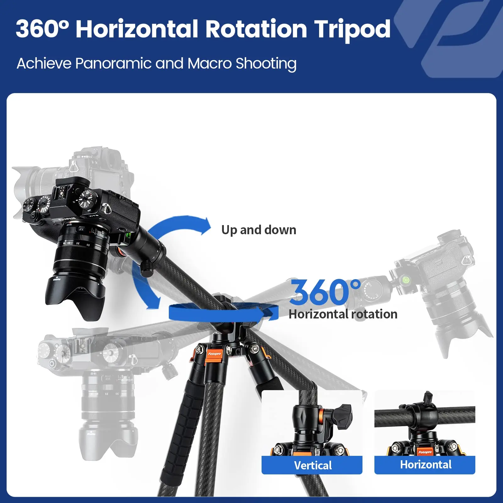 Treppiede per fotocamera Fotopro da 68 pollici Treppiede orizzontale 360 Monopiede portatile con testa a sfera Capacità di carico 16 kg Viaggi e