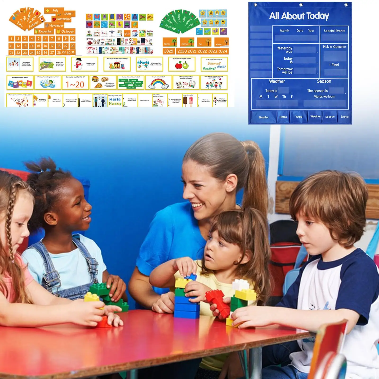 Gráfico de bolsillo Gráfico de bolsillo Calendario Aula Must Haves Útiles escolares Centro de aprendizaje Horario para la temporada meteorológica del tiempo