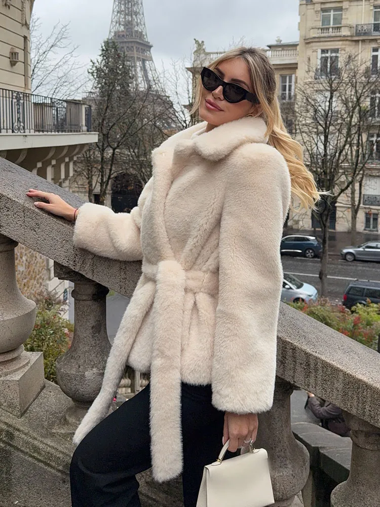 HH Women Winter Fashion Warm Coat Long Sleeves Solid Turn-Down Collar Pockets Lace-Up Decoration Jacket Woman Casual Jackets