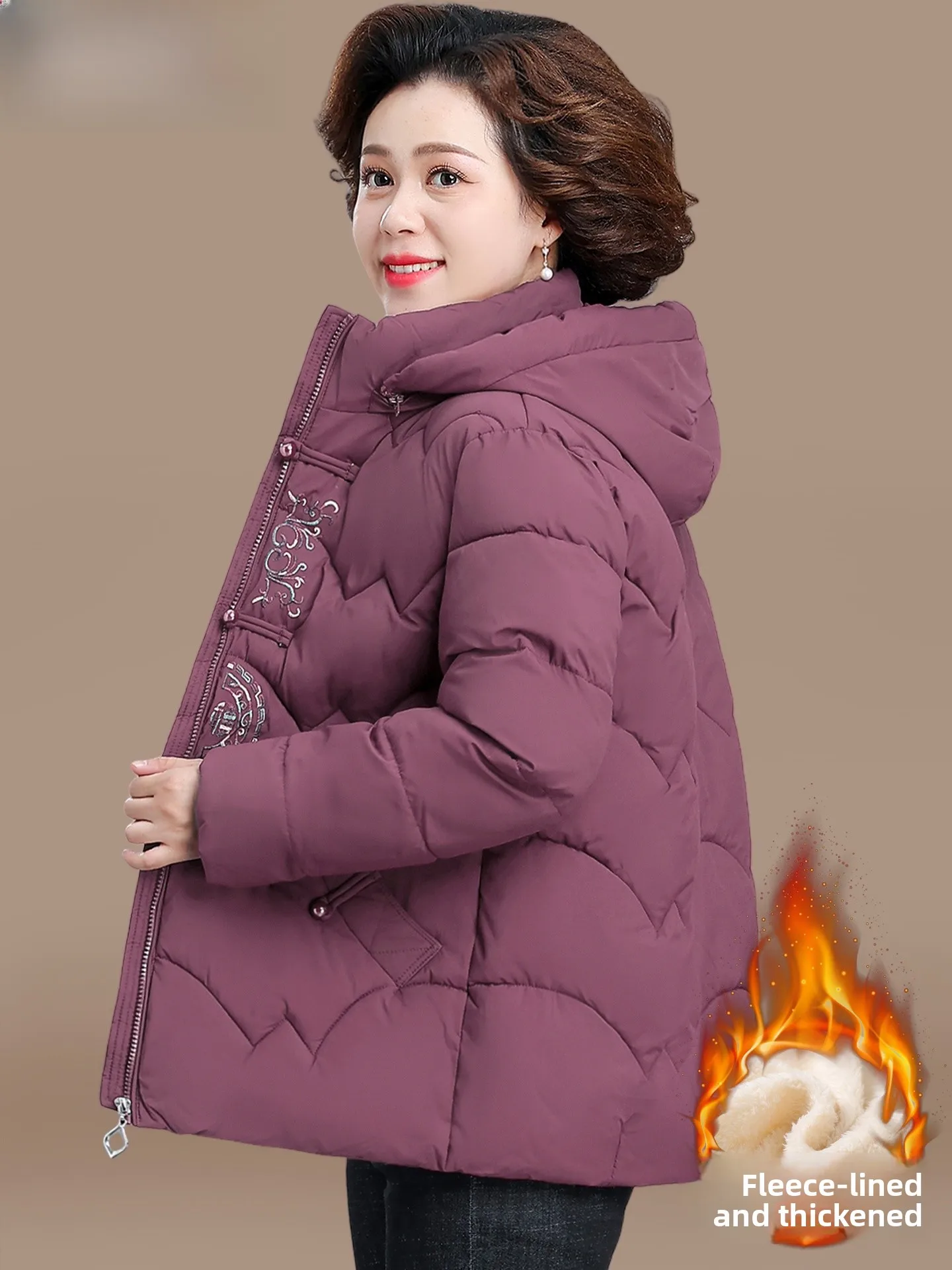 

Thiened Fce Lined Cotton Jaet Coat for Middle-Aged And ly Women Winter Warm Outerwear Long Pants Sli Faion