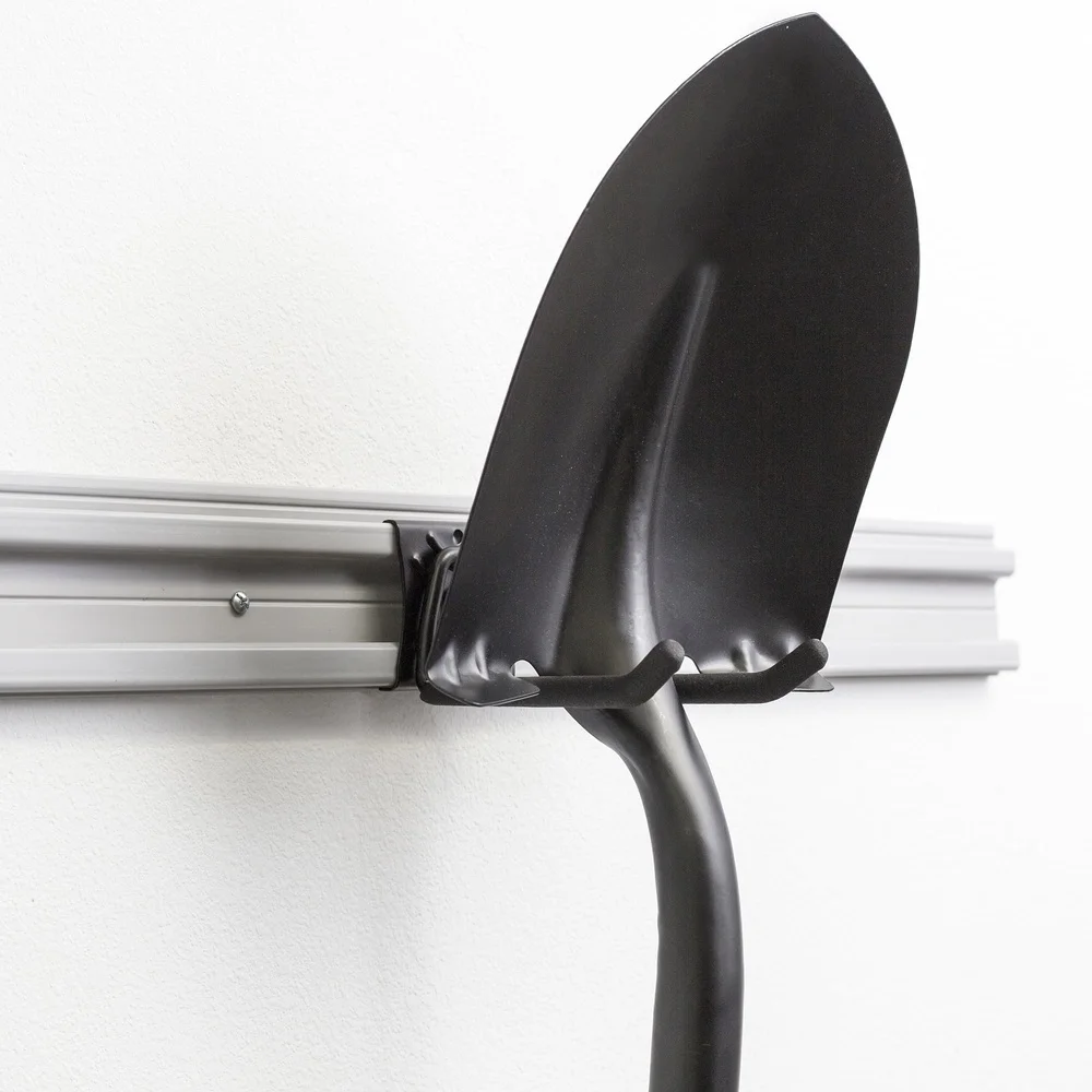 Sistema de riel organizador de montaje en pared con gancho recto de acero de liberación rápida de 6 pulgadas, herramientas de garaje y soluciones de almacenamiento