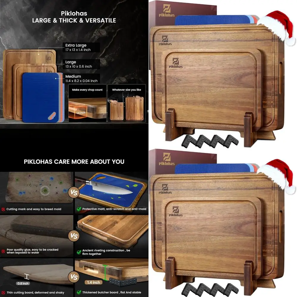 

7-Piece Acacia Wood Charcuterie Set with Holder, Non-Slip Feet, and Juice Groove for Kitchen Use