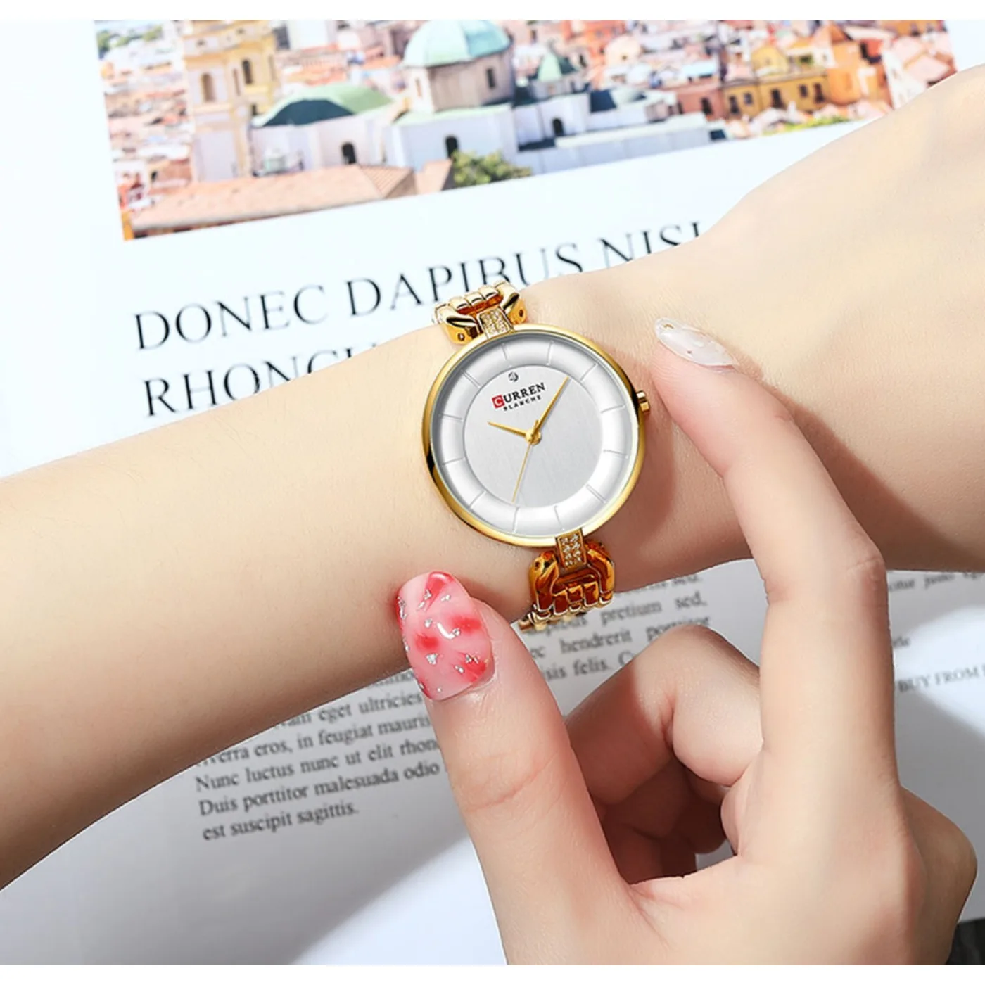 Women Watch CURREN Luxury Brand Fashion Casual Ladies Quartz Wristwatch Rose Gold Stainless Steel Mesh Dress Clock for Girl view 6