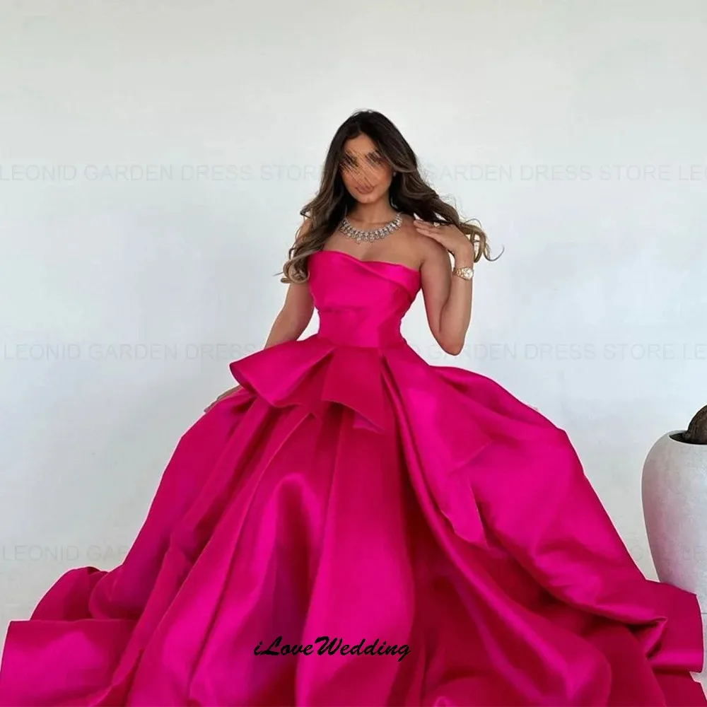 

Ярко-розовые платья для выпускного вечера трапециевидной формы без бретелек 2025 атласные элегантные женские вечерние платья Вечерние платья для женщин длиной до пола по индивидуальному заказу