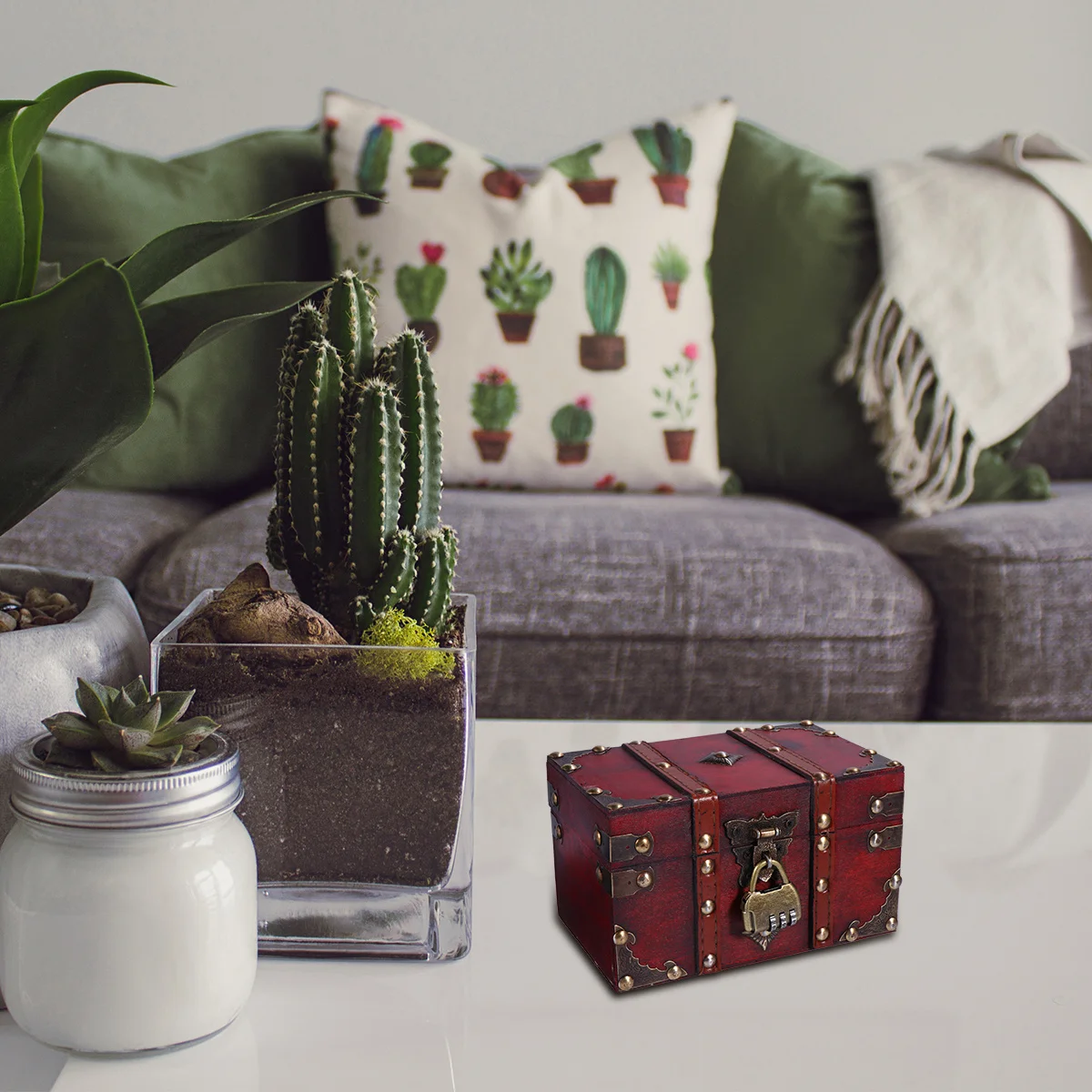 

1Pcs Vintage Wooden Storage Box Fashion Print Wood Case for Jewelry Accessories Desktop Organizer Room Decor Sturdy Holder