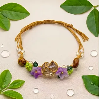 Chinese Style Handwoven Mesh Wrapped Crystal Beaded Bracelet Floral Decor Adjustable Lucky Blessing Jewelry For Women Multicolor