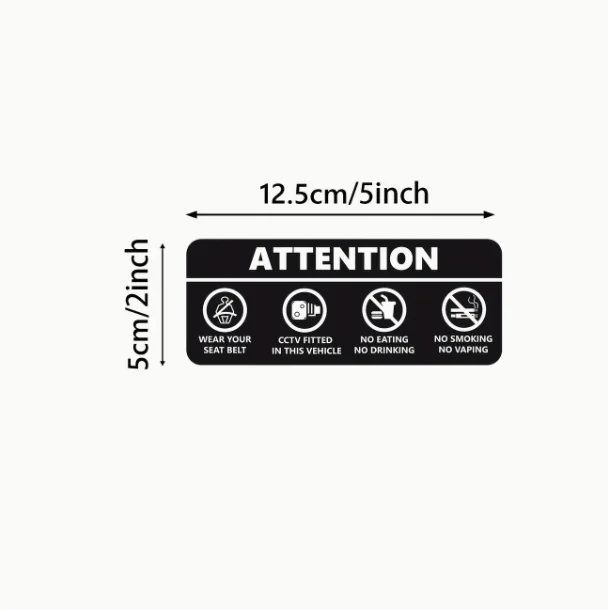4Pcs/Pack 12.5*5Cm/5*2Inch No Eating/No Smoking Car Pvc Stickers Decals Seat Belt Reminder/Car Video Recording Reminder Stickers Suitable for Taxi, Private Cars, Public Transportation, Etc. Warning Stickers for No Smoking/No Eating
