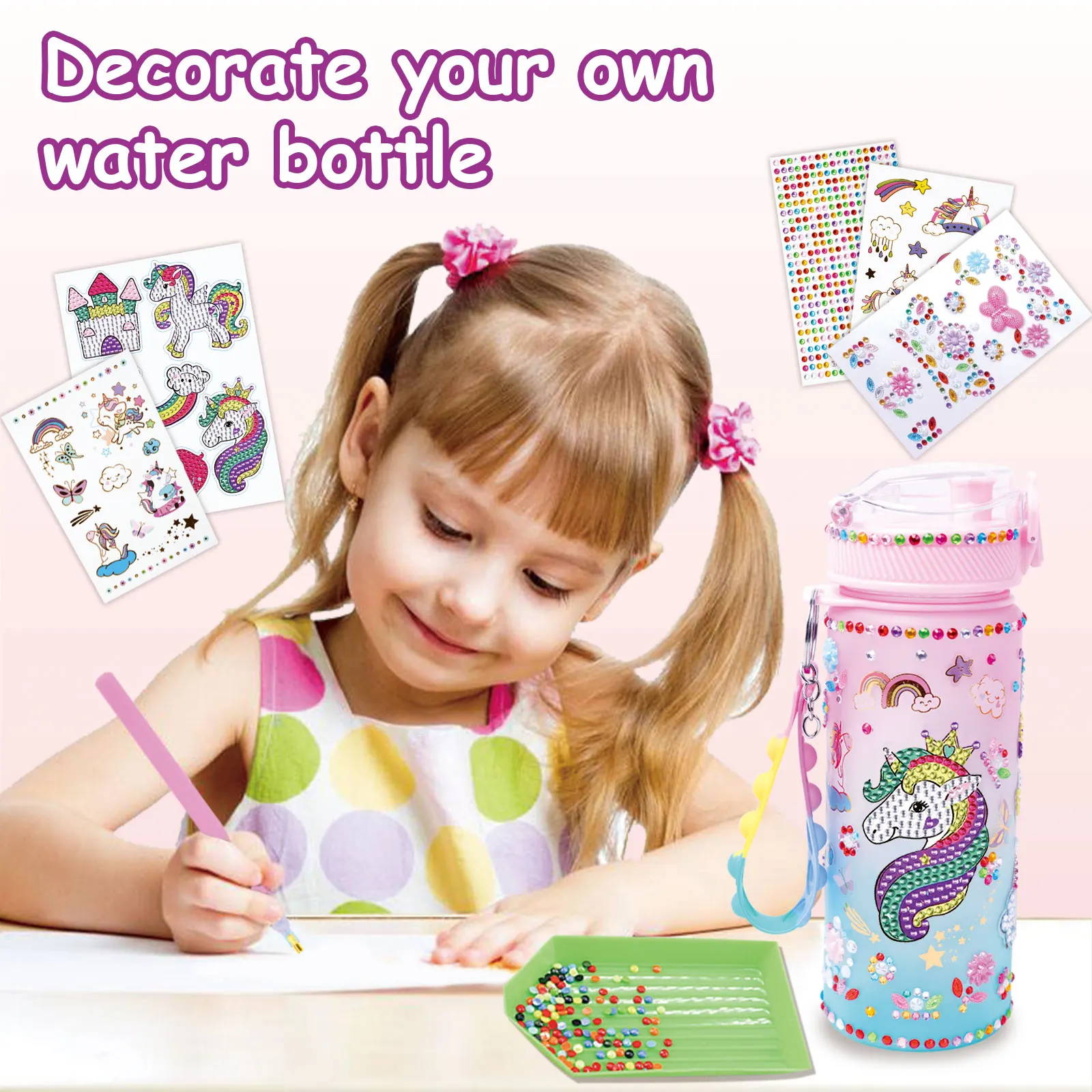 Decora tu propia botella de agua para niñas de 6-8-10 años, pintura de sirena, manualidades, regalos de manualidades, juguetes para niñas, cumpleaños