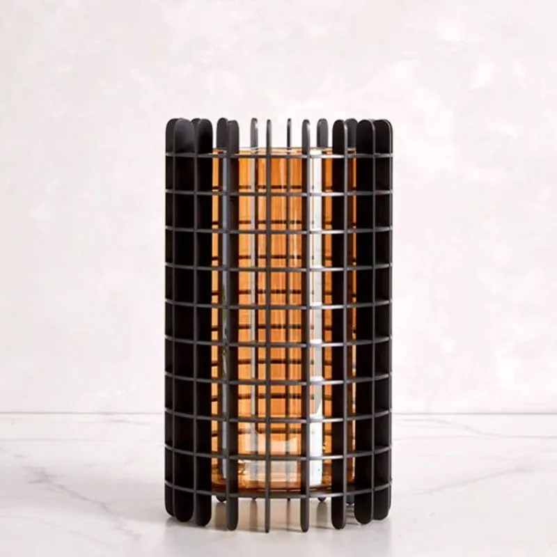 Modern light luxury geometric grid hollow cylinder vase office home accessories
