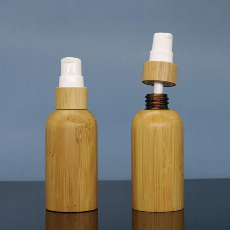 Bouteille de Lotion en bambou de 10 à 100ml, Type presse, emballage rechargeable, maquillage, cosmétiques pour crème, Gel, hydratant, récipient liquide