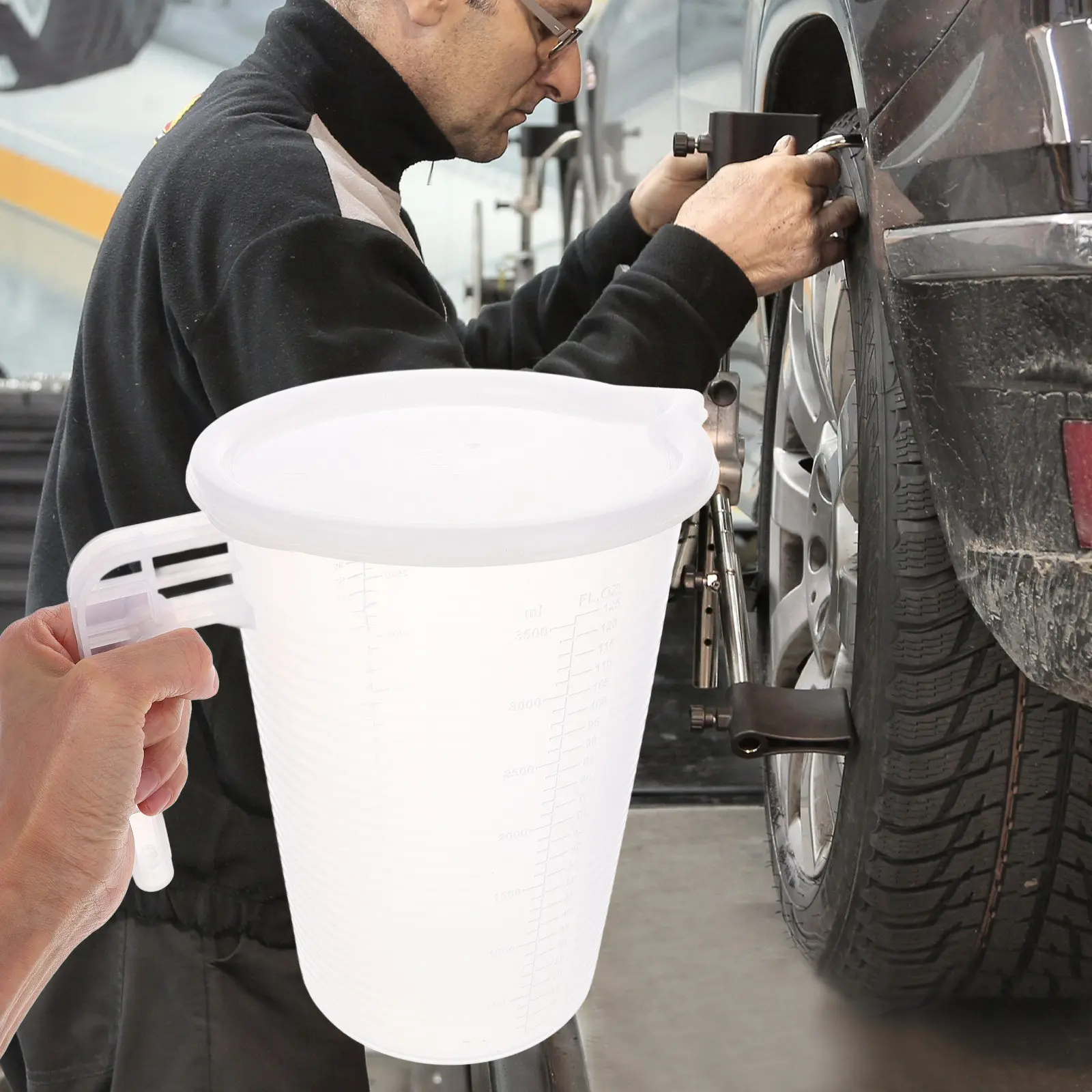 3500ml Plastic Measuring Cup with Accurate Scale for Motor Oil Transmission Fluid Kitchen Garage