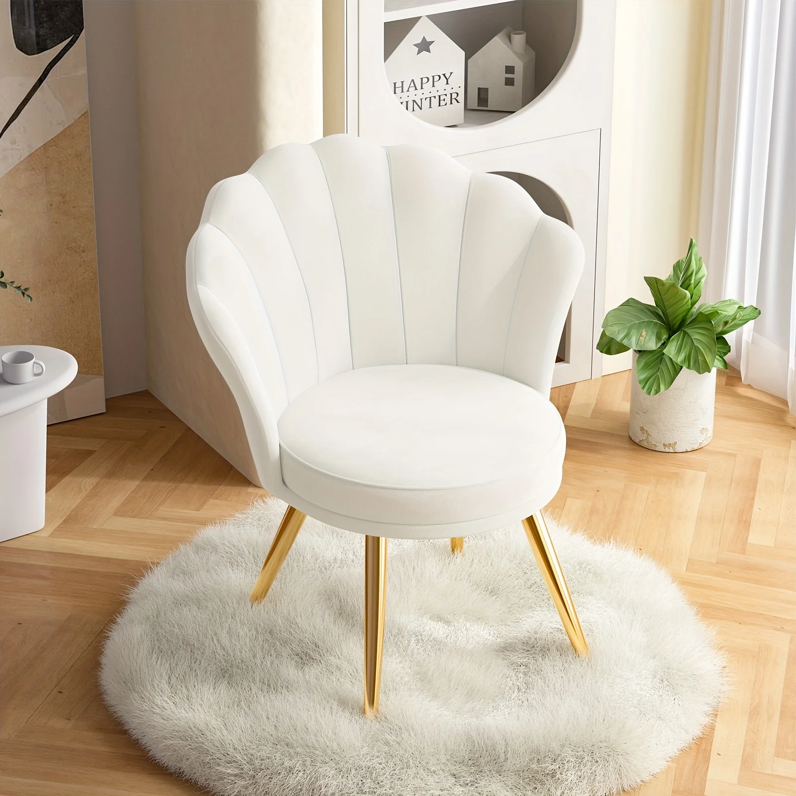 

Modern Velvet Accent Chair With Back, Upholstered Vanity For Makeup Room, Makeup Side Desk With Golden Me