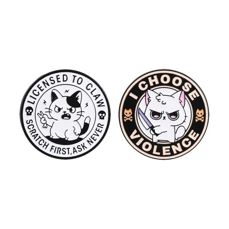 Brooch for Clothes Creative Quirky Cat Brooch Cartoon Angry Cat Text Theme Metal Badge Brooches on Clothes Badges on Backpack