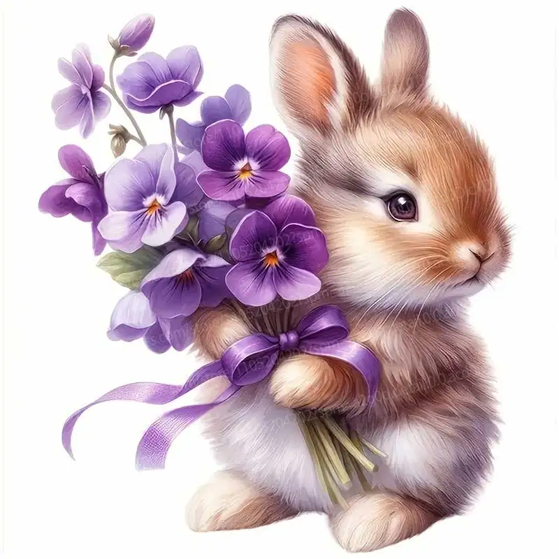 Cartoon Easter Bunny Vinyl Sticker Self-Adhesive with Purple Flowers And Leaves for Cars Laptops Bottles And Trucks Q68