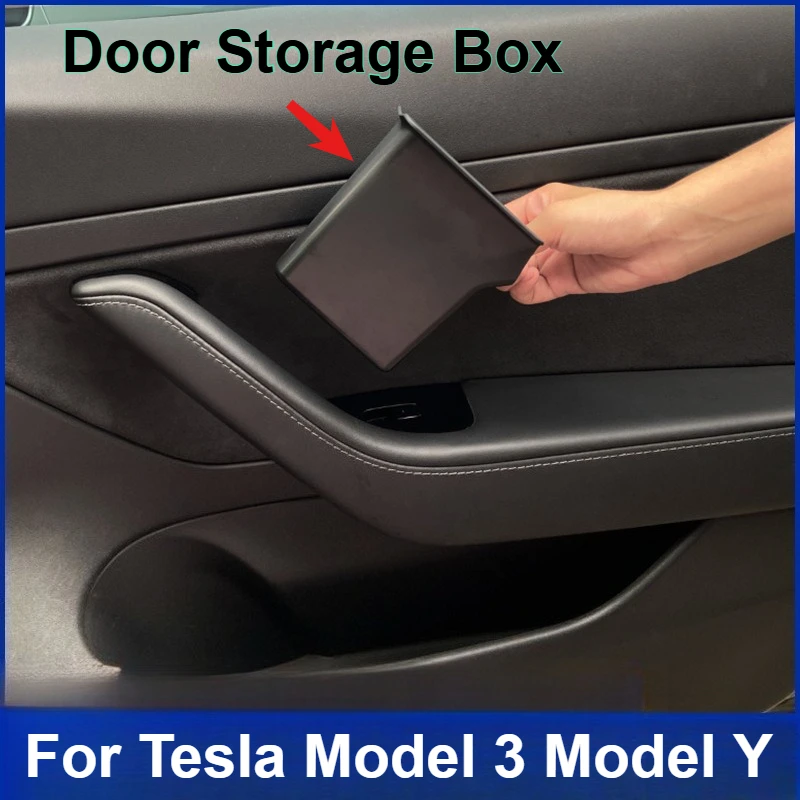 

For Tesla Model 3 Y Door Armrest Storage Box Phone Holder Tray Organizer Door Handle Pocket Container Interior Accessories