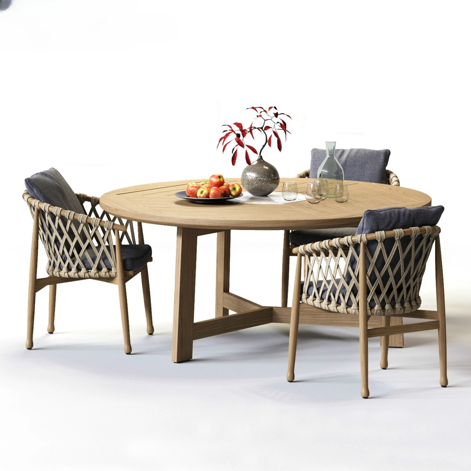 Outdoor leisure rattan chair combination terrace solid wood rope three-piece set of outdoor balcony teak table and chairs