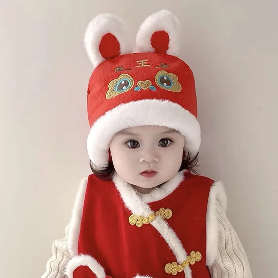 Baby New Year Hat Embroidery Chinese Style Traditional Tiger Head Winter Hat