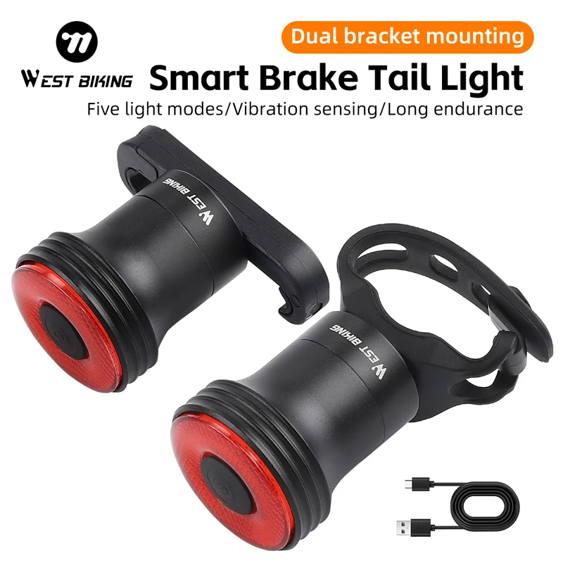 WEST BIKING Smart Bike Brake Tail Light High Brightness 5 Lighting Modes Bicycle Rear Light Long Endurance IPX6 Bike Tail Light