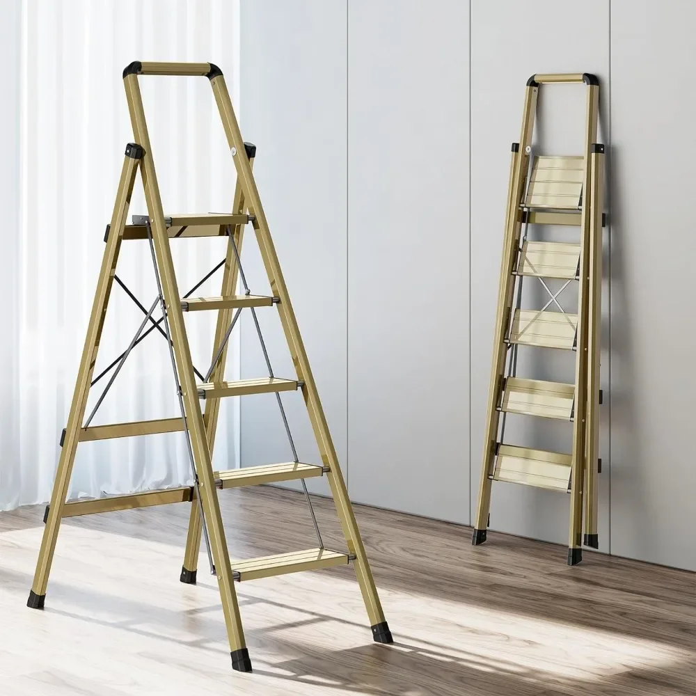 Portable Folding Step Ladder,with Handrails and Anti-Slip Wide Pedals,Lightweight Aluminum Ladder660 lbs Weight Capacity,Ladder.