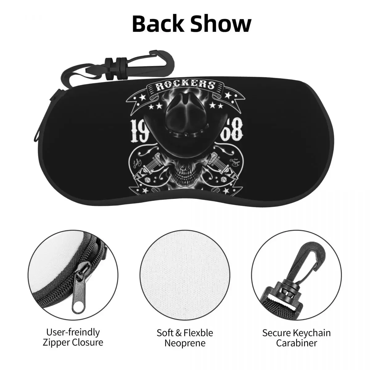 Rockabilly Skull 1968 Rockers Rock N Roll Guitars Bikers Shell Eyeglasses Protector Cases Cool Sunglass Case Glasses Pouch