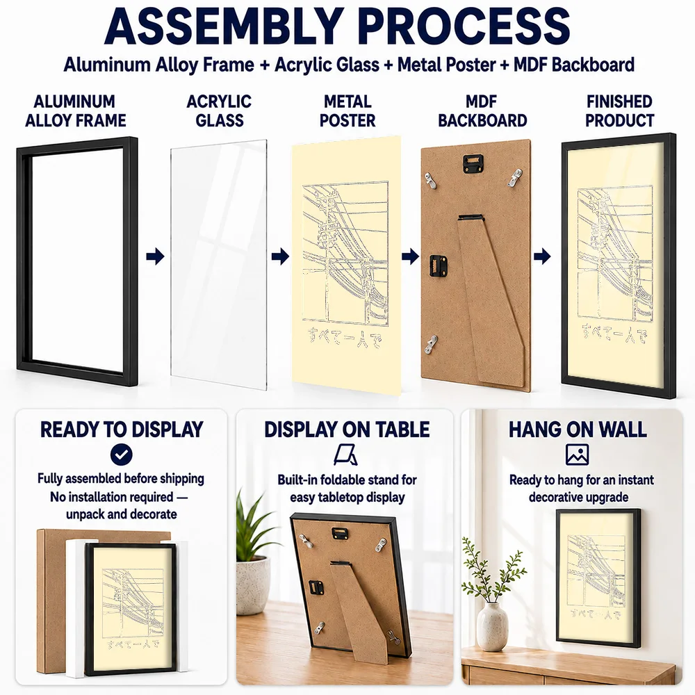 Minimalist Subway Line Drawing Framed Metal Poster Personalized Photo Japanese Manga Style Wall Art For Reading Nook Otaku Gift