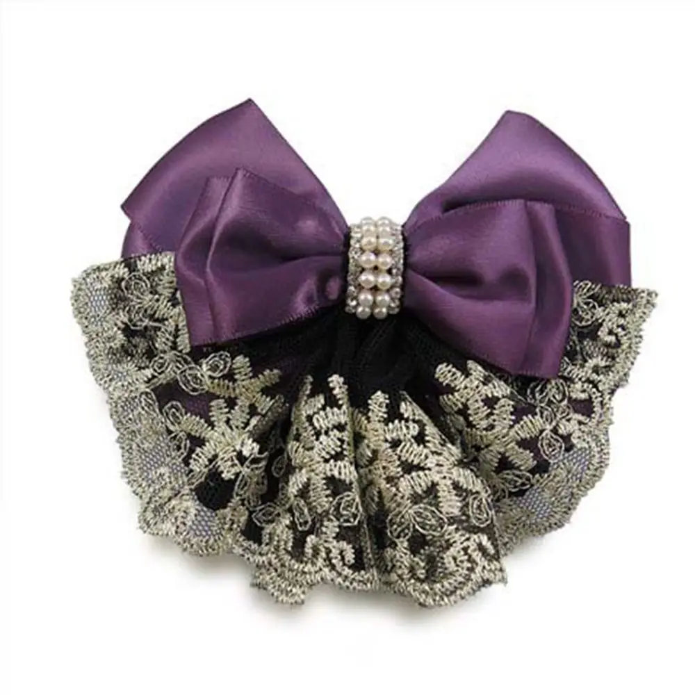 

Women Fashion Floral Lace Professional Lady Flight Attendant Hair Accessories Lace Bow Hair Clip Bow Hair Net Hairgrips