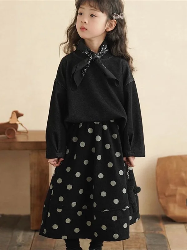 Saia ter com Estampa de Poá Retrô para Meninas, Estilo Coreano, Versátil e Faion, Roupas Infantis para Outono e Inverno