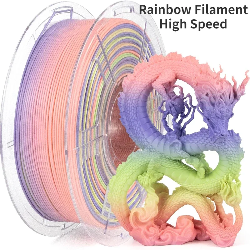 High Speed Rainbow Filament, Fast Changing Color Rainbow PLA+ Filament 1.75mm Designed for High Speed 30-600mm/s,Fast Speed PLA