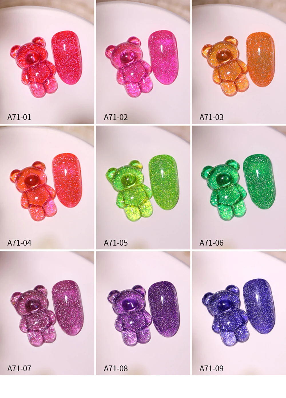Vendeeni 9 Farben/Set Glitzer-Broken-Diamond-Gel-Nagellack, semi-permanenter fluoreszierender UV-LED-Soak-Off-Gel-Lack mit Display – Detail 3
