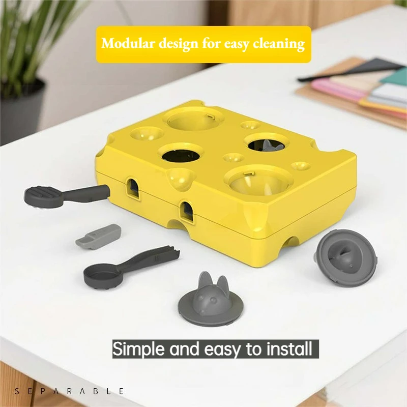 The ultimate toy for keeping cats entertained an interactive pet puzzle game featuring a whack-a-mole cheese box
