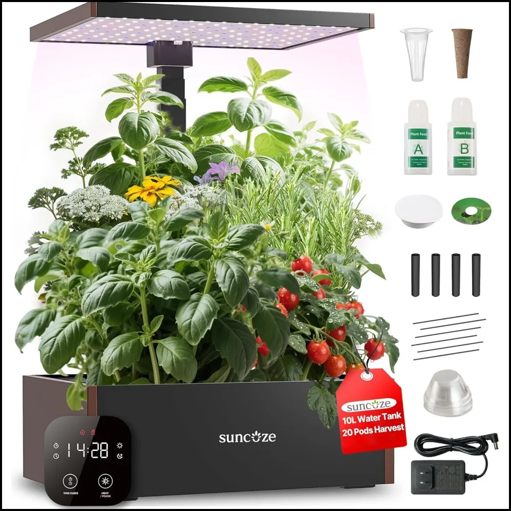 

20-Pod Hydroponics Growing System with 30W LED Light, 10L Tank, Adjustable Height, Quiet Pump