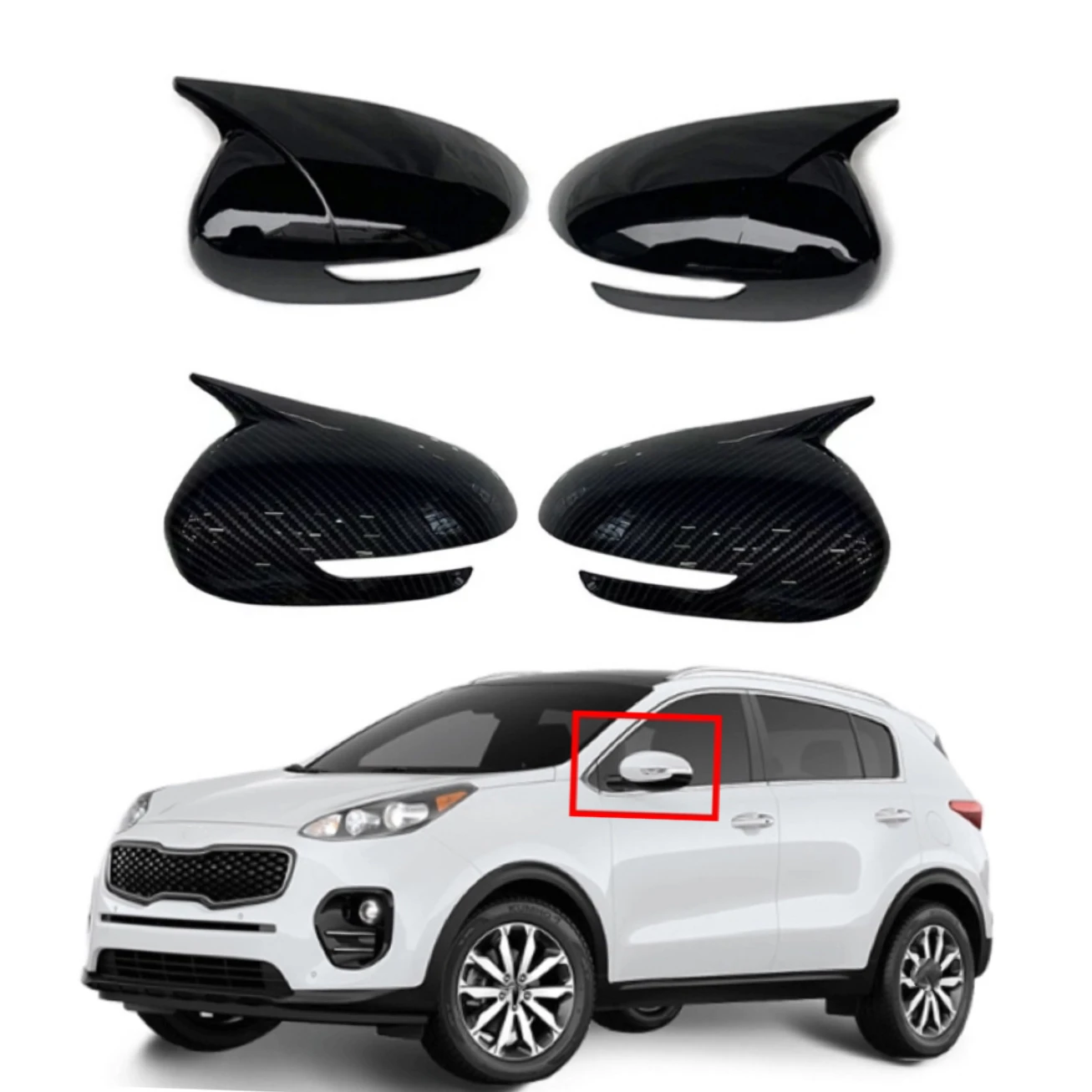 

Fit For Kia Sportage KX5 2016-2019 Car Sticker Rearview Side Mirror Cover Wing Cap Rear View Case Trim Carbon Fiber