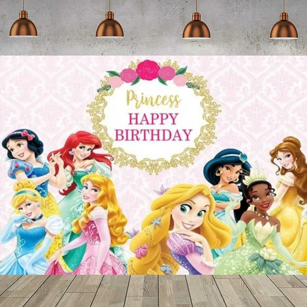 Fondo de fotografía con póster de princesas de Disney para niñas, decoración para fiesta de feliz cumpleaños, cartel de princesas de Disney, decoración para dormitorio