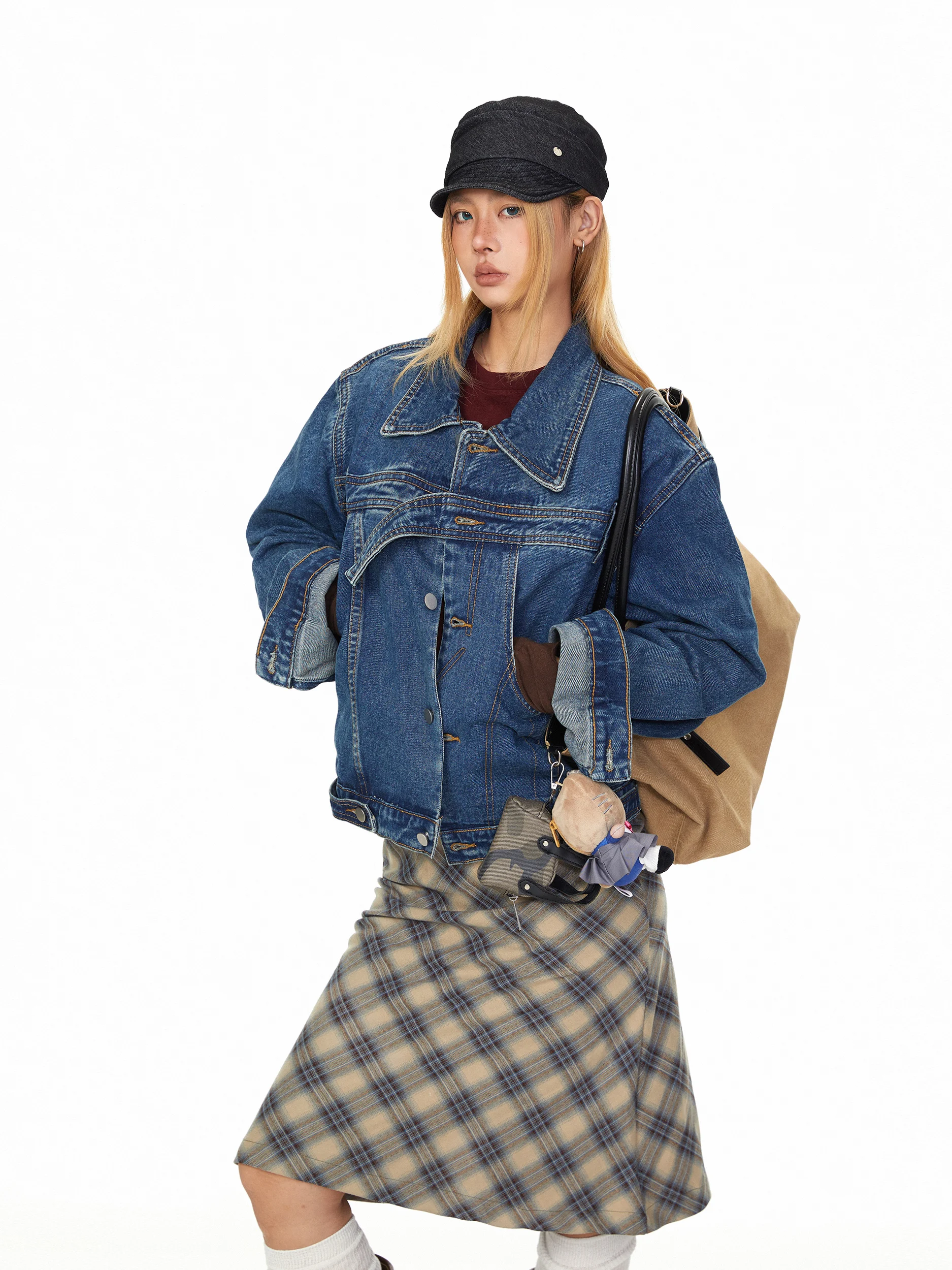 Blackbb Deconstructed Design Short Loose Denim Jacket Women's American Retro Collar Jacket Spring Autumn BORDER WEST