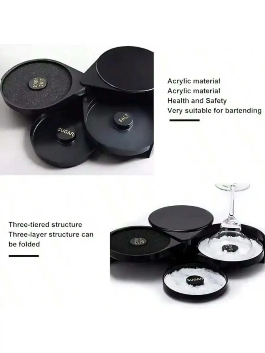 صندوق توابل الكوكتيل الدوار ABS مكون من 3 طبقات، ملحقات النبيذ البار، صندوق الملح والسكر المختلط، صندوق أدوات خلاط نادل البار