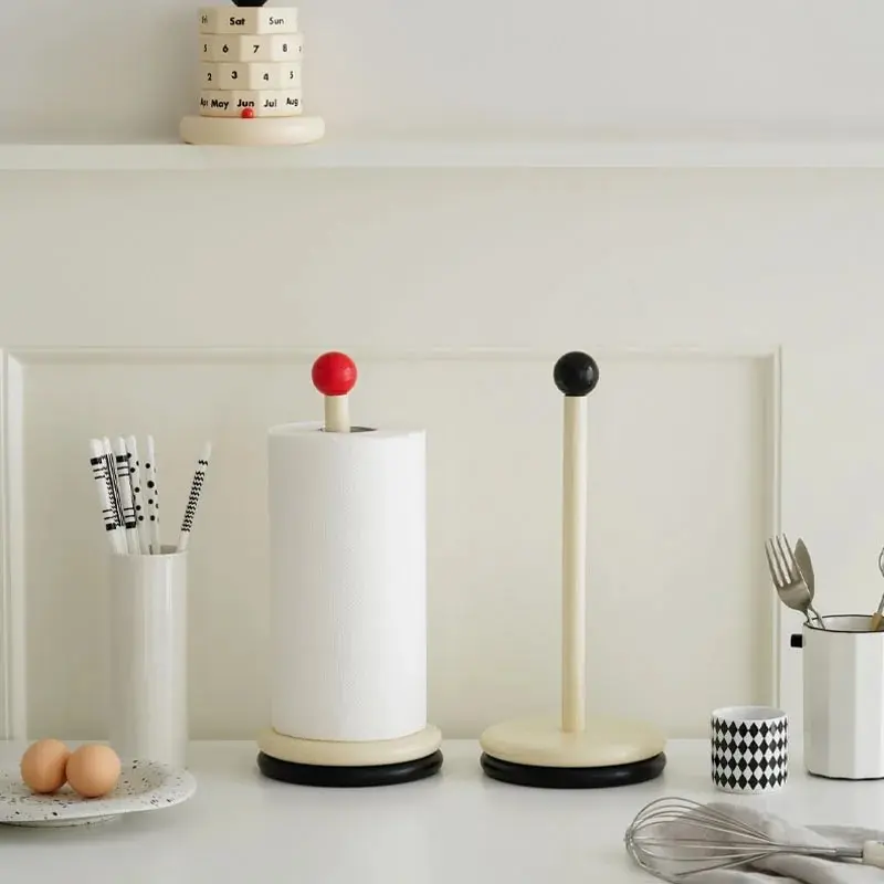 

Nordic ins style dots and circles kitchen paper towel rack home decoration roll storage wooden bracket ornaments