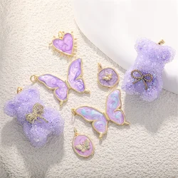 Diy Charms Romantic Purple Necklace Bracelet Pendant Gradient Butterfly Bow Charm Bear Bee Moon Love Earring Jewelry Accessories