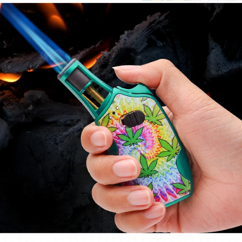 New Color Printing Direct Flush Butane Torch Lighter Turbo Metal Personality Printing Windproof Gas Lighters Kitchen Gadget