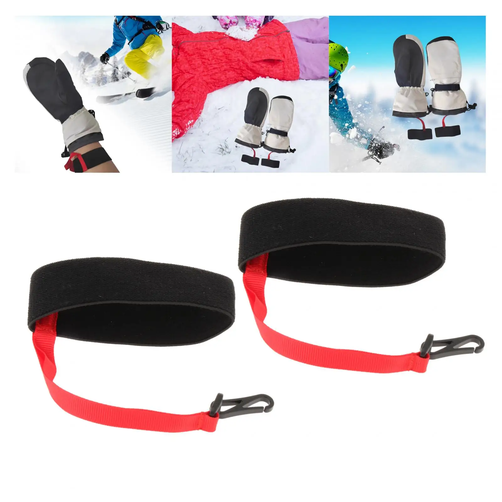 2x Ski Glove Wrist Strap Glove Holder Sport Glove Strap Elastic Wrist Leash for Snowboard Ski Mountaineering Outdoor Sports