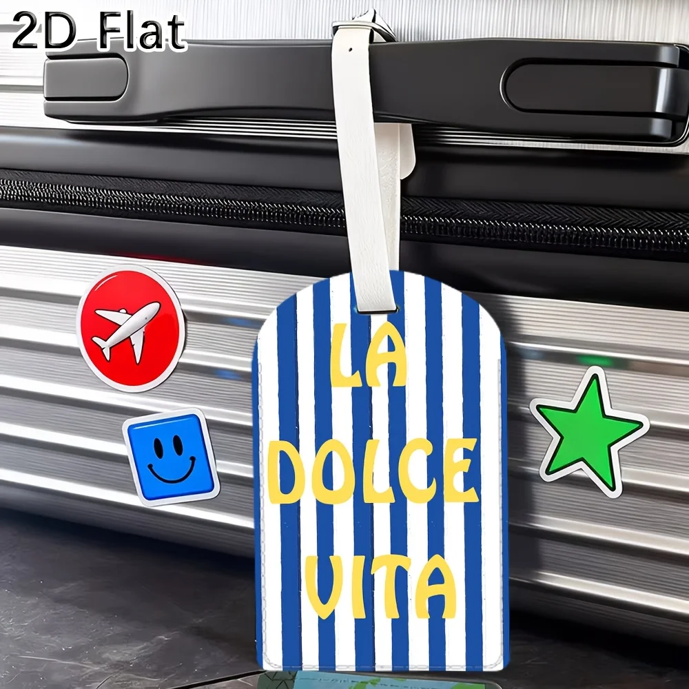 Striped Luggage Tag Blue White Pattern 